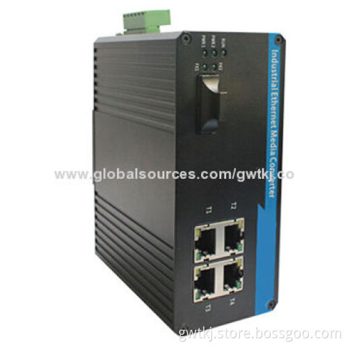 Gigabit industrial Ethernet media converter, IP40 protection, compliant w/ EMC industrial standard